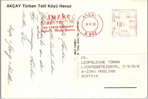 49229 - Türkei - Akcay , Türban Tatil Köyü Havuz - gelaufen 1992