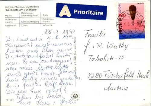 49334 - Schweiz - Zürich , Goldküste am Zürichsee , Mehrbildkarte - gelaufen 1994