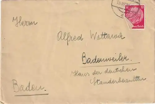 49354 - Österreich - Brief , Baden - Badenweiler , mit Inhalt - gelaufen 1939