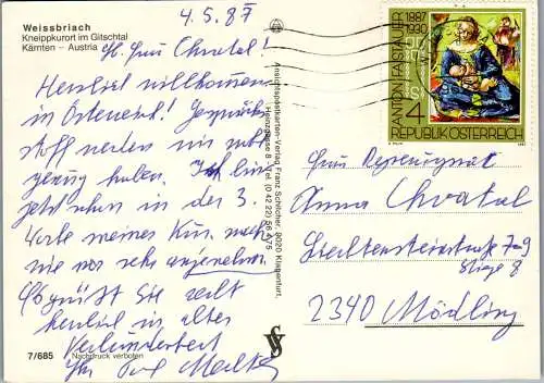 49427 - Kärnten - Weißbriach , Kneippkurort im Gitschtal , Freibad , Schwimmbad , Mehrbildkarte - gelaufen 1987