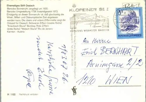 49484 - Kärnten - Ossiach , Stiftskirche , Stift Ossiach , Barocke Sonnenuhr - gelaufen 1983