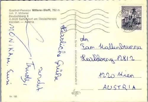 49487 - Kärnten - Sattendorf , Gasthof Pension Mitterer Stoffl , Inh. P. Mitterer , Ossiachersee - gelaufen