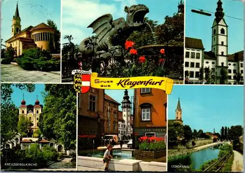 49564 - Kärnten - Klagenfurt , Landhaushof , Lendkanal , Domkirche , Mehrbildkarte - gelaufen 1977