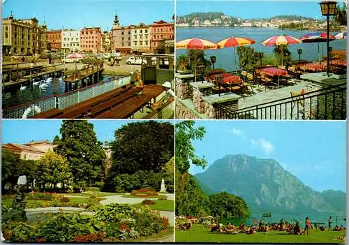 49580 - Oberösterreich - Gmunden , Rathausplatz , Blick vom See , Seebad , Traunstein - gelaufen 1984