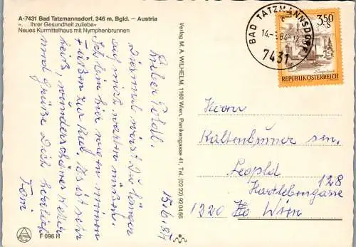 49620 - Burgenland - Bad Tatzmannsdorf , Kurmittelhaus - gelaufen 1984