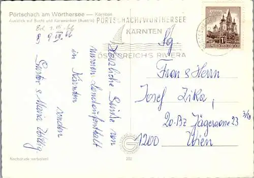 49750 - Kärnten - Pörtschach , Ausblick auf Bucht und Karawanken - gelaufen 1966