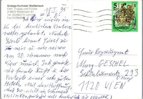 49774 - Kärnten - Weißbriach , Kneipp Kurhotel , Fam. Truppe und Pucher - gelaufen 1995