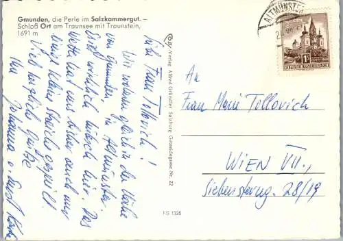 49789 - Oberösterreich - Gmunden , Schloß Ort am Traunsee mit Traunstein - gelaufen 1964