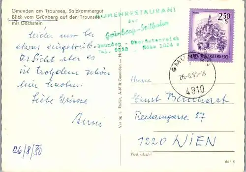 49791 - Oberösterreich - Gmunden , am Traunsee, Blick vom Grünberg auf den Traunsee mit Dachstein - gel. 1980
