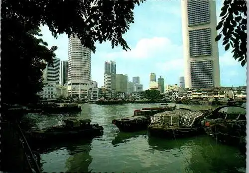 49968 - Singapore - Singapore , River and tongkangs , Skyline - gelaufen