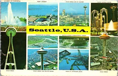 49997 - USA - Seattle , Washington , Space Needle , Husky Stadium , University , Mehrbildkarte - gelaufen 1978