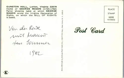 50010 - USA - Lorton , Virginia , Gunston Hall , Home of George Mason - nicht gelaufen 1982