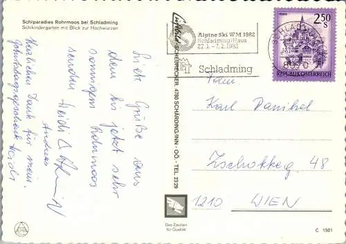 50056 - Steiermark - Rohrmoos , Skikindergarten mit Blick zur Hochwurzen - gelaufen 1982