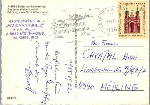 50145 - Steiermark - Spital am Semmering , Gasthaus Waidmannsheil , Schloß Sommerau - gelaufen 1985