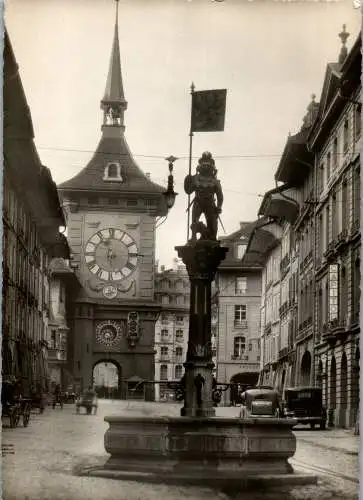 50196 - Schweiz - Bern , Zeitglockenturm mit Zähringerbrunnen , Zensur - gelaufen