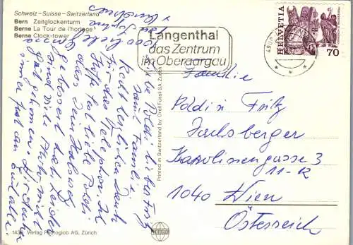 50201 - Schweiz - Bern , Zeitglockenturm - gelaufen 1982