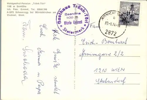 50217 - Steiermark - Schaueregg , bei Mönichkirchen am Wechsel , Gasthof Tränk-Törl , Tränktörl , Fam. Gremsl - 1974