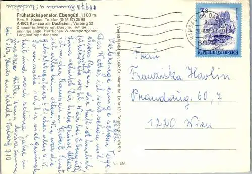 50232 - Steiermark - Ramsau , Frühstückspension Ebengütl , Bes. E. Knaus - gelaufen 1982