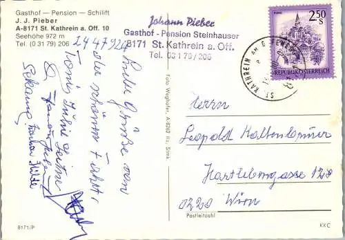 50247 - Steiermark - St. Kathrein am Offenegg , Gasthof J. J. Pieber - gelaufen 1980