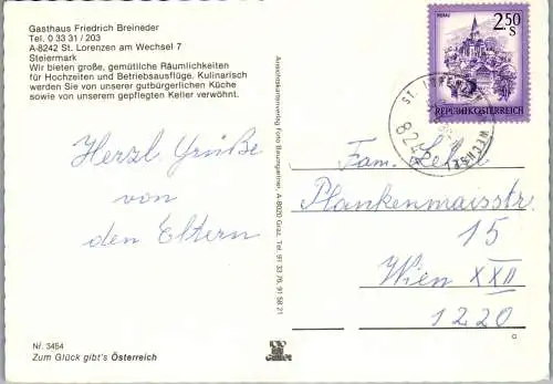 50253 - Steiermark - St. Lorenzen am Wechsel , Gasthaus Friedricjh Breineder , Auto , Mehrbildkarte - gelaufen 1980