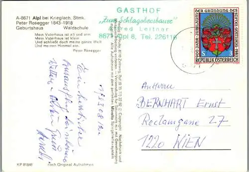 50371 - Steiermark - Krieglach , Alpl , Peter Rosegger's Waldheimat , Mehrbildkarte - gelaufen 1983