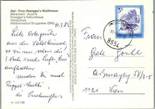 50378 - Steiermark - Krieglach , Alpl , Peter Rosegger's Waldheimat , Mehrbildkarte - gelaufen 1983