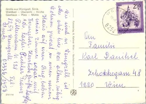 50400 - Steiermark - Wenigzell , Waldbad , Kirche , Gasthaus , Mühle , Käfer , Mehrbildkarte - gelaufen 1979