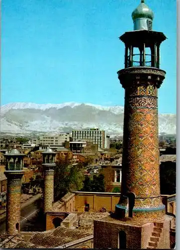 50419 - Iran - Teheran , Minarets of Sepahsalar Mosque against Tochal Mountains - nicht gelaufen 1971