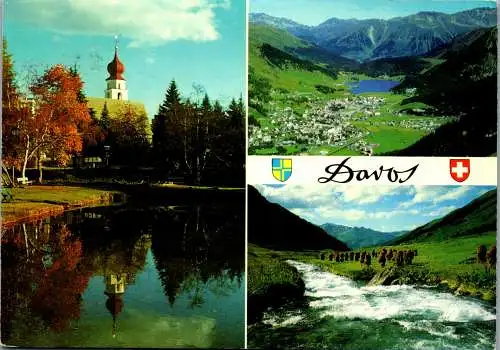 50527 - Schweiz - Davos Dorf , Kirche St. Theodul , Dischmatal gegen Parsenn - gelaufen 1981