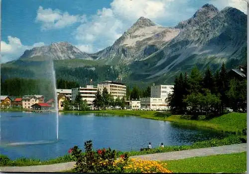 50538 - Schweiz - Arosa , Obersee mit Springbrunnen - gelaufen