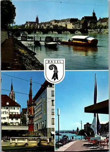 50547 - Schweiz - Basel , Vogel-Gryff Fähre , Fischmarktbrunnen - gelaufen 1984