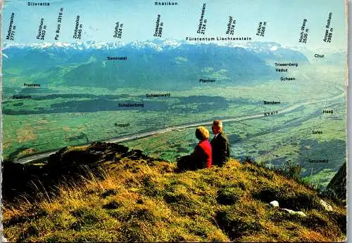 50554 - Schweiz - Hoher Kasten , Aussicht , Rheintal mit Liechtensteiner und Bündener Berge - gelaufen