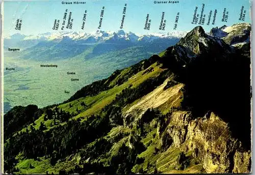 50556 - Schweiz - Hoher Kasten , Aussicht , Rheintal St. Galler Oberländerberge und Glarnerberge - gelaufen