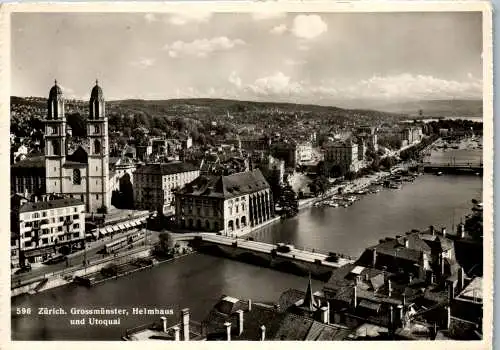 50566 - Schweiz - Zürich , Grossmünster , Helmhaus und Utoquai , Zensur - gelaufen 1948