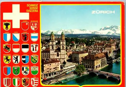 50568 - Schweiz - Zürich , Grossmünster und die Alpen - gelaufen 1979