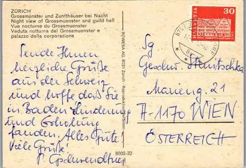 50575 - Schweiz - Zürich , Grossmünster und Zunfthäuser bei Nacht  - gelaufen 1972