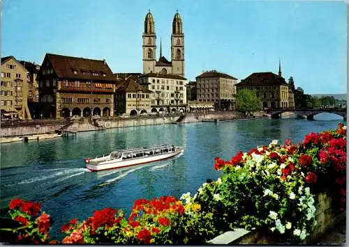 50583 - Schweiz - Zürich , Limmatquai , Grossmünster - gelaufen 1970