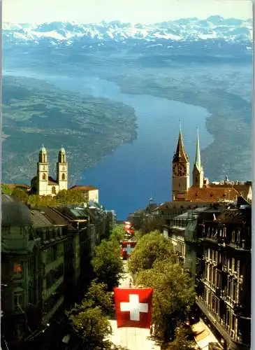 50587 - Schweiz - Zürich , Bahnhofstrasse , Skyline , See und die alpen - gelaufen 1984