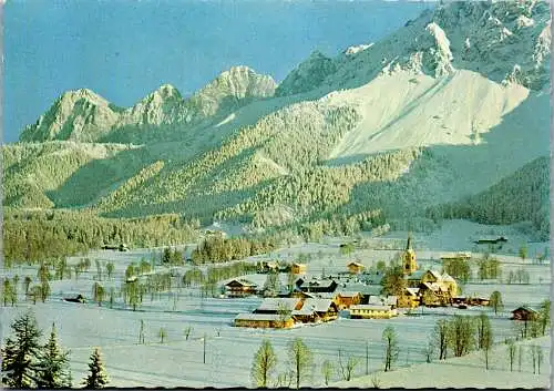 50610 - Steiermark - Ramsau , Blick vom Abhang des Kulmberges auf Ramsau Ort - gelaufen