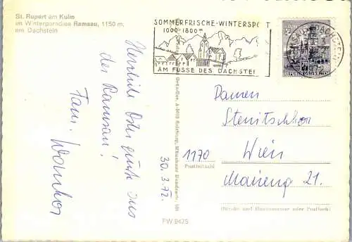 50612 - Steiermark - Ramsau , am Dachstein , St. Ruprecht am Kulm , Ski - gelaufen 1972