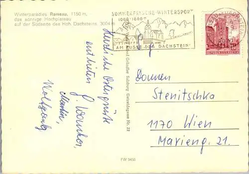 50619 - Steiermark - Ramsau , gasthof pehab Kirchenwirt , Dachstein , Dirndl , Torstein , Winter - gelaufen 1969