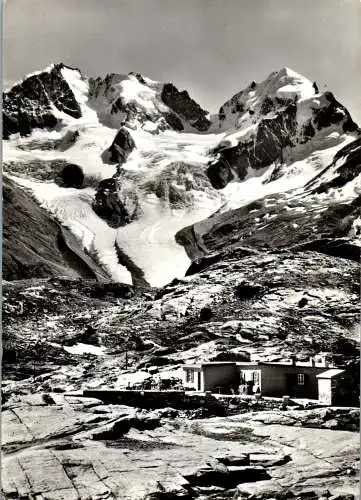 50639 - Schweiz - Pontresina , Berghaus Fuorcla Surley mit Bernina Gruppe , Fuorcla Surlej - gelaufen