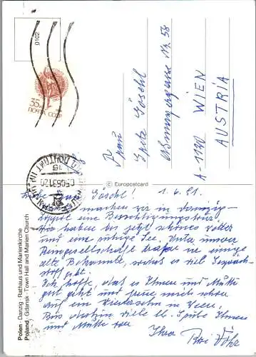 50762 - Polen - Danzig , Gdansk , Rathaus und Marienkirche - gelaufen 1991