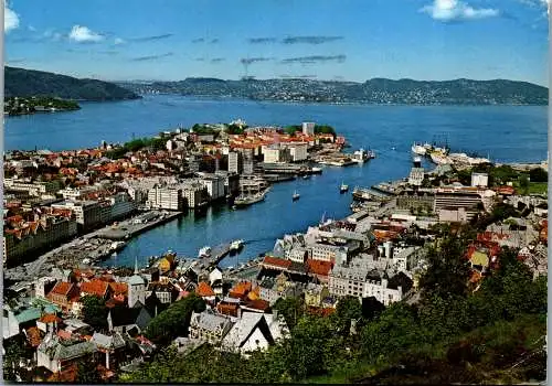 50783 - Norwegen - Bergen , Town and Harbour , Panorama - gelaufen 1978