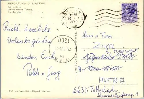 50867 - San Marino - R. S. , La funivia , Monte Titano , Le Rocche , Mehrbildkarte - gelaufen 1974