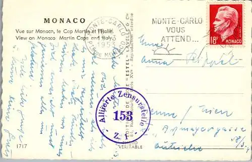 50914 - Monaco - Cap Martin , Panorama , Zensur - gelaufen 1953