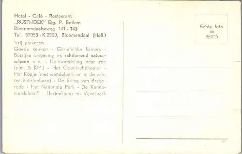 50961 - Niederlande - Bloemendaal , Hotel Cafe Restaurant Rusthoek - nicht gelaufen