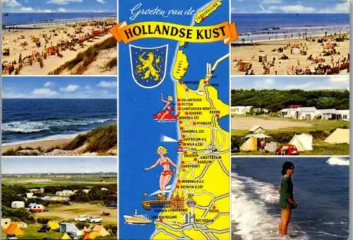 51019 - Niederlande - Landkarte , Mehrbildkarte , Camping , Strand - gelaufen 1975