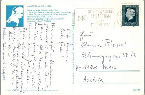 51048 - Niederlande - Amsterdam , Dam mit Königlichem Palast - gelaufen 1980