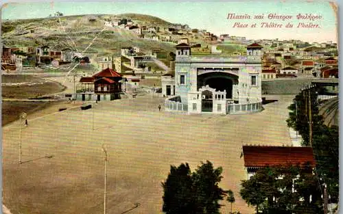 51135 - Griechenland - Greece , Place et Theatre du Phalere , l. beschädigt - gelaufen 1909